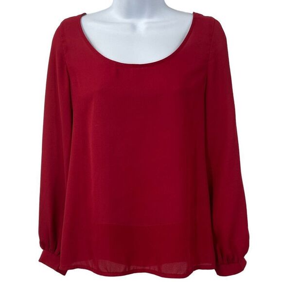 Tobi Tops - Tobi Long Sleeve Scoop Neck Zipper Back Blouse Balloon Sleeve Top